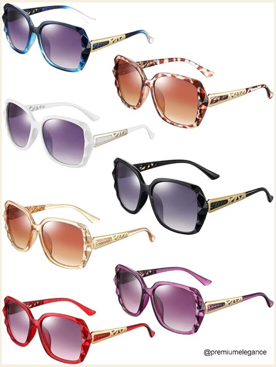 7 Pack Oversized Sunglasses Sparkling Frame Classic Square Polarized Ladies main image 7